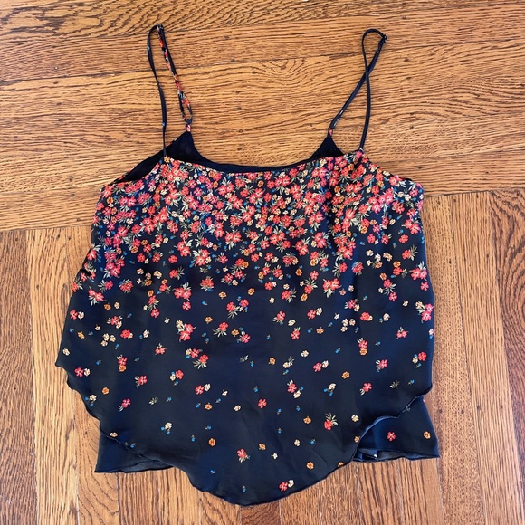 NWOT FREE PEOPLE Women's Satin Camisole Let Me Love Black Floral Print Size M - Picture 2 of 5
